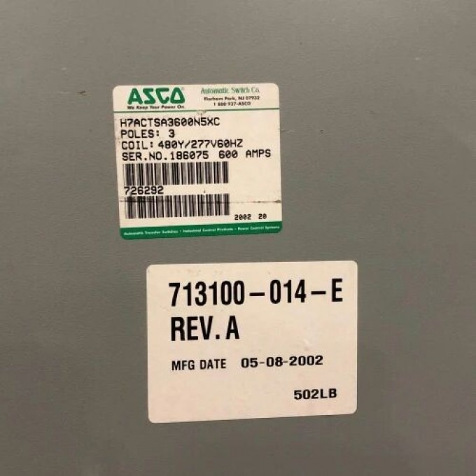 Автоматический переключатель ввода резерва с закрытым переходом Asco ASCO-H7ACTSA3600N5XC-AUTOMATIC-CLOSED-TRANSITION-TRANSFER-SWITCH